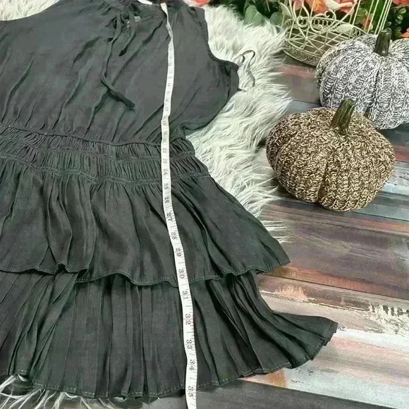 Mustard Seed Gray Silk-Like Sleeveless Tie Neck drop-waist  Tiered Dress, M - Picture 8 of 11